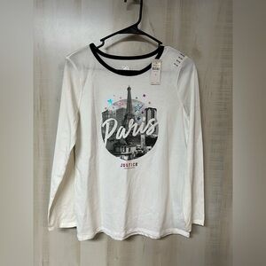 Justice White Paris Skyline Long Sleeve Tee